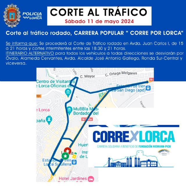 Corte al tráfico rodado con motivo de la carrera popular 'Corre por Lorca'