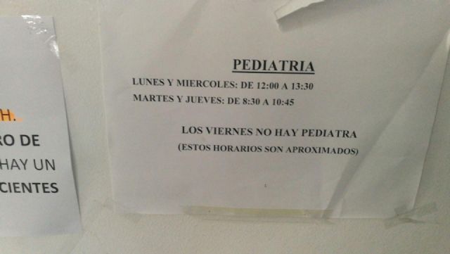 IU Lorca denuncia que La Hoya no tiene 'ni medio pediatra' para atender a 851 niños y niñas