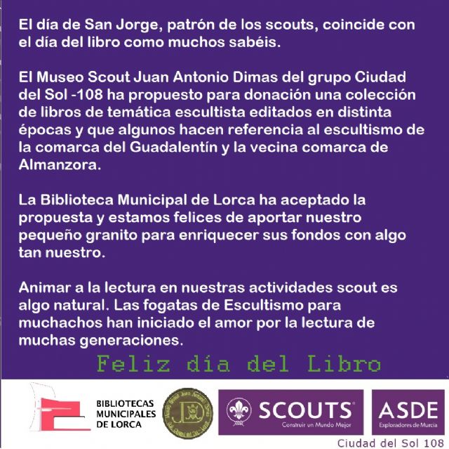La red municipal de bibliotecas de Lorca incorpora a sus fondos una muestra de libros de temática scout donados por el Ciudad del Sol