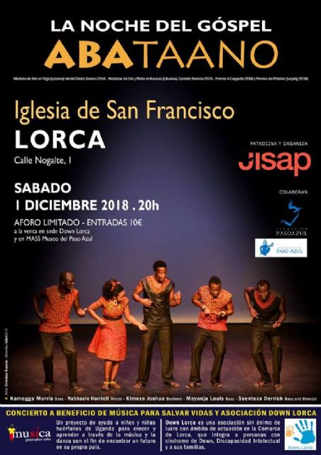 La iglesia de San Francisco acoge el concierto 'La noche del Góspel: Aba taano' a beneficio de 'Música Para Salvar Vidas' y 'Down Lorca'