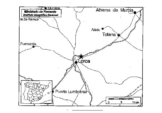 Mapa de localización del epicentro, señalado con una estrella junto a Lorca