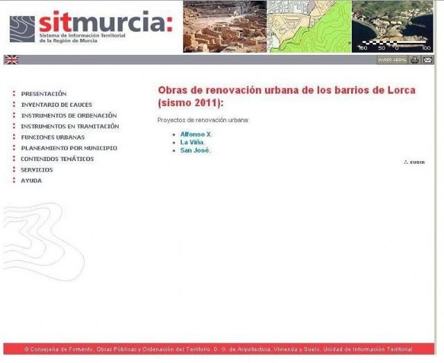 La Comunidad publica en el portal SitMurcia la información relativa a los proyectos de renovación urbana de Lorca