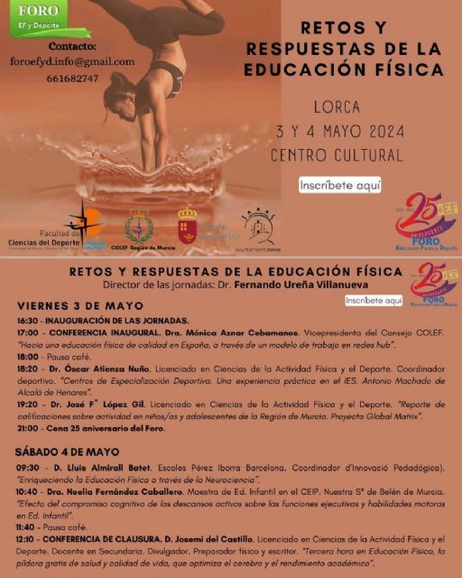 El Ayuntamiento de Lorca se suma a las jornadas conmemorativas del 25° aniversario del Foro de Educación Física y Deporte