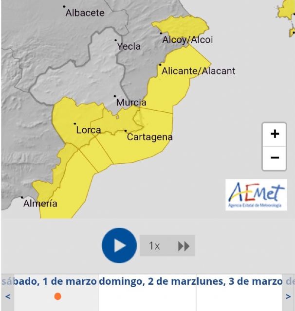 El Ayuntamiento de Lorca activa el Plan INUNLOR en fase de preemergencia ante el nivel amarillo por lluvias