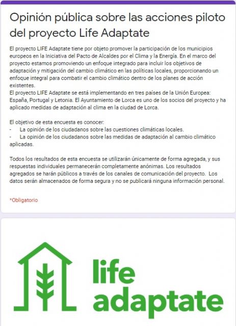 La Concejalía de Medio Ambiente colabora en la difusión de una encuesta para evaluar el impacto socioeconómico del proyecto LifeAdaptate en nuestro municipio