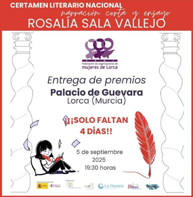 El Certamen Literario Nacional ´Rosalía Sala Vallejo´ reconoce el talento literario con mirada social con autores de Madrid, Jaén y Lorca, entre los premiados