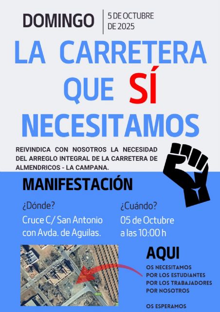 Los vecinos de Almendricos convocan una manifestación para reclamar 'la carretera que sí necesitamos'