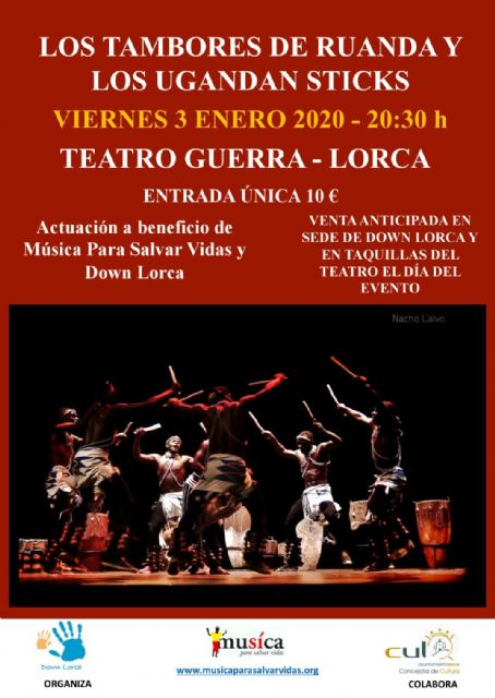 'Los tambores de Uganda' y 'Los Uganda Sticks' actuarán a favor de los colectivos ´Down Lorca´ y ´Música Para Salvar Vidas´