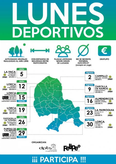 Los 'Lunes Deportivos' acercarán la actividad física y el deporte a los barrios y pedanías de Lorca durante este verano