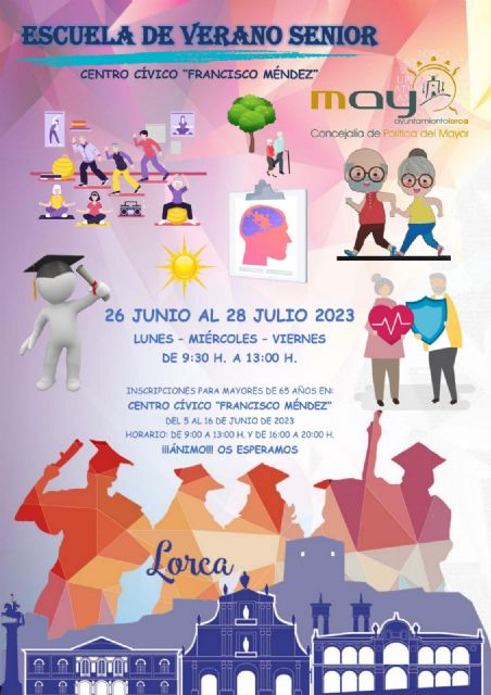 El Ayuntamiento de Lorca organiza la segunda edición de la 'Escuela de Verano Sénior' del 26 de junio al 28 de julio en el Centro Cívico Francisco Méndez