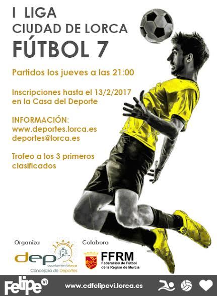 La Concejalía de Deportes organiza para esta temporada la 'I Liga Ciudad de Lorca Fútbol 7' en la que pueden participar equipos formados por aficionados