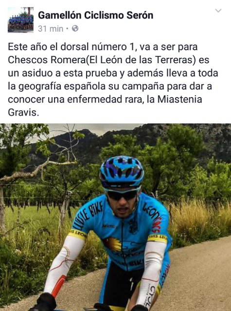 Chescos Romera (El León de las Terreras) será el dorsal número 1 de la Cronoescalada Serón 2017