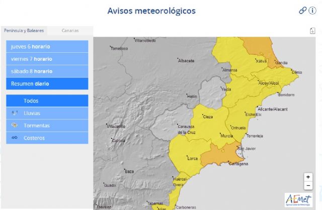 El Ayuntamiento de Lorca activa el Plan INUNLOR ante la alerta Amarilla por lluvias en el municipio y la alerta Naranja en localidades vecinas como Mazarrón