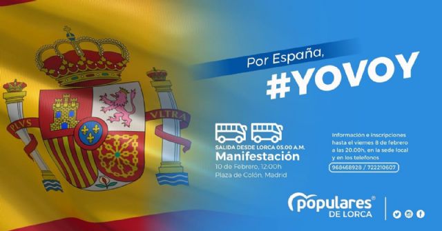 El Partido Popular de Lorca pondrá autobuses gratuitos para todos los lorquinos que quieran apoyar la manifestación del domingo a favor de España y el orden constitucional