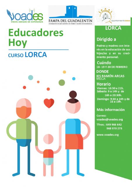 Voades y FAMPA del Guadalentín organizan el curso 'Educadores Hoy' los días 18, 19 y 20 de febrero en el IES Ramón Arcas Meca