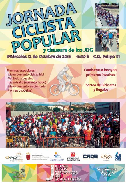 El tradicional Ciclo-Paseo clausurará los Juegos Deportivos del Guadalentín el miércoles a las 11 desde el Felipe VI