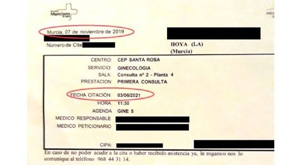 IU-Verdes Lorca denuncia una espera de un año y siete meses para que una paciente con cita preferente sea vista por un Ginecólogo