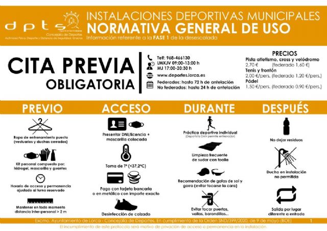 El Complejo Deportivo La Torrecilla Ginés Antonio Vidal Ruiz reabrirá seis espacios este viernes