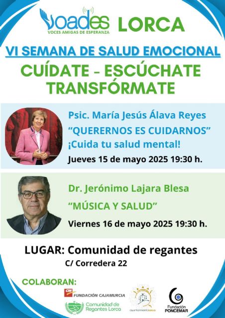 'La Semana de la Salud Emocional', organizada por Voades en colaboración con el Ayuntamiento de Lorca, alcanza su VI edición