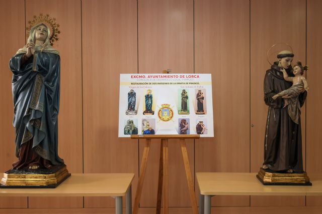 El Taller de Restauración Municipal recupera las imágenes de la Virgen de los Dolores y San Antonio de Padua de la ermita del Pradico, gravemente dañadas en 1967