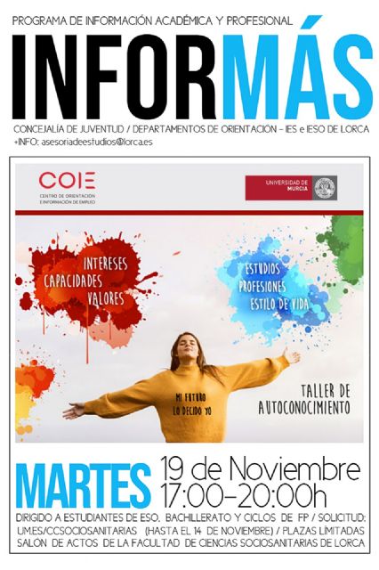 La Facultad de Ciencias Sociosanitarias acoge un Taller sobre Autoconocimiento para ayudar a los jóvenes lorquinos a orientar su futuro profesional