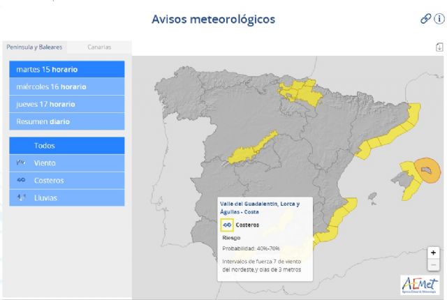 Aviso de nivel AMARILLO por fenómenos meteorológicos adversos