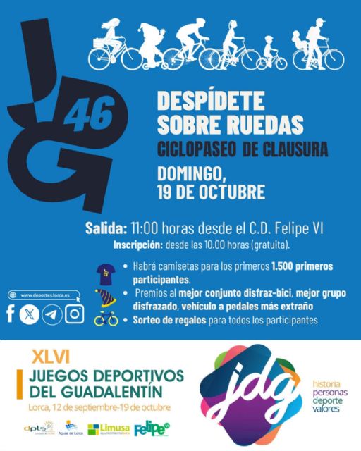Lorca se sube a la bici el próximo domingo para despedir con un recorrido urbano y sorteo de regalos los 46° JDG