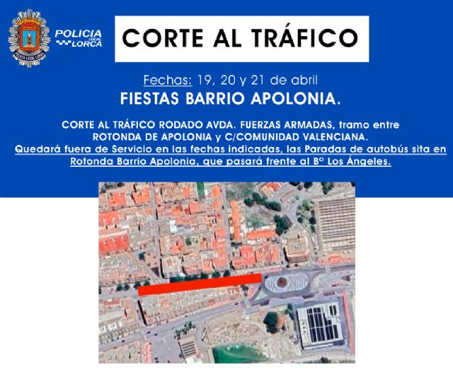 Corte al tráfico rodado y al estacionamiento en la Avenida de las Fuerzas Armadas