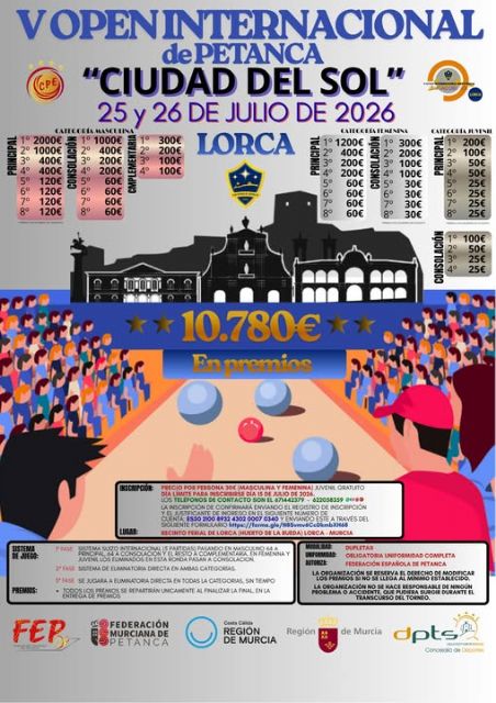 La quinta edición del Open Internacional 'Ciudad del Sol' reúne este fin de semana en Lorca a cerca de 280 equipos de petanca