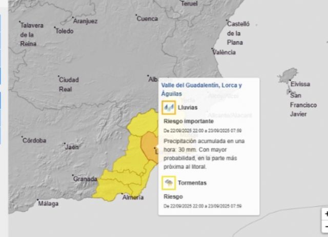 Nivel naranja por lluvias y tormentas en Lorca