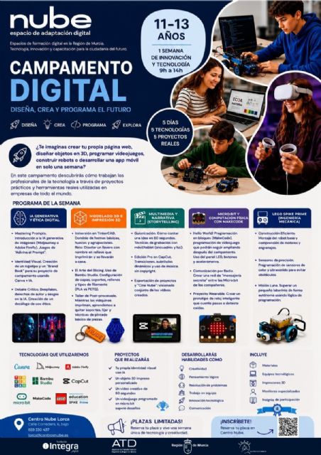 Los jóvenes de Lorca podrán participar este verano en dos campamentos tecnológicos en el Centro Nube para fomentar sus competencias digitales