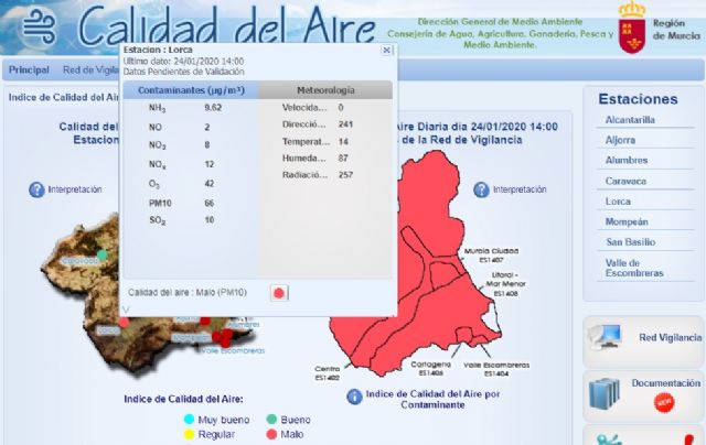 Disminuye la concentración de PM10 en el municipio de Lorca aunque persiste la intrusión de polvo sahariano
