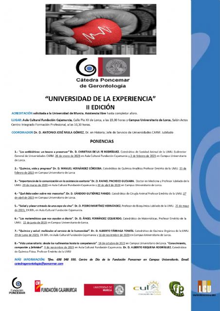 El Ayuntamiento de Lorca y la Fundación Poncemar ponen en marcha la II edición de la 'Universidad de la Experiencia' con 11 exposiciones del 26 de enero al 9 de noviembre