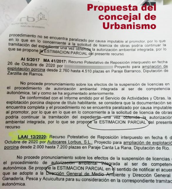 IU-Verdes Lorca desmiente que el Ayuntamiento vaya a 'tumbar' trece proyectos de macrogranjas por incumplir las distancias