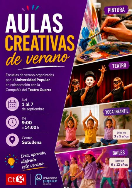 El Ayuntamiento de Lorca amplía las 'Aulas Creativas de Verano' al mes de septiembre ante la gran demanda de las familias