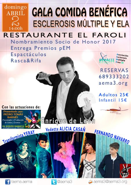 El próximo domingo día 2 de Abril tendrá lugar la IX Gala-Comida Benéfica de la Asociación AEMA III