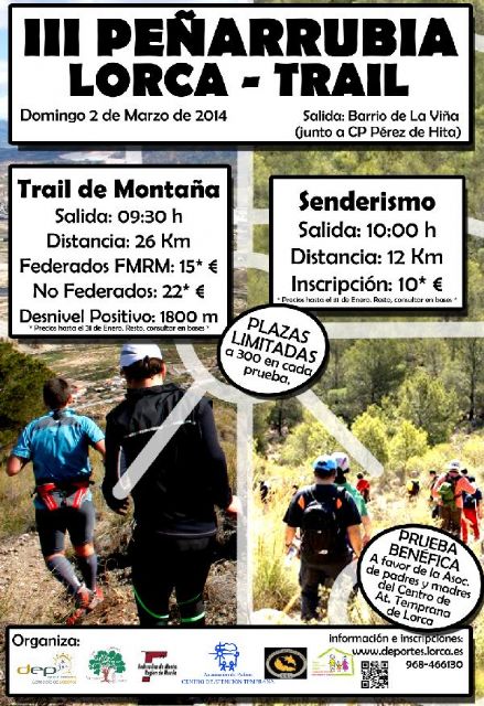El III 'Peñarrubia Lorca Trail', que se celebrará el domingo 2 de marzo, contará con 600 participantes