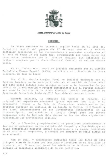 El PSOE espera que se tenga en cuenta en la resolución judicial que la JEZ se ha vuelto a ratificaren la nulidad de los 8 votos obtenidos por el PP