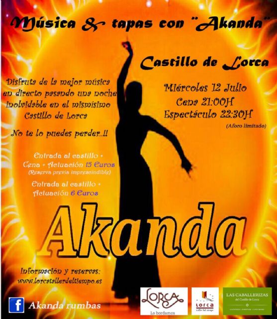 El flamenco del grupo lorquino Akanda protagoniza mañana el 'Música & Tapas' en el castillo de Lorca