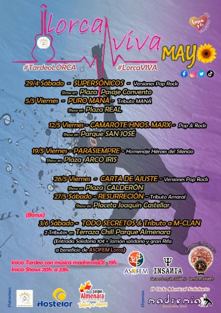 El 'II Ciclo musical Madremía' llevará ocho conciertos con grupos de versiones de gran calidad y tributos a las plazas y bares de Lorca