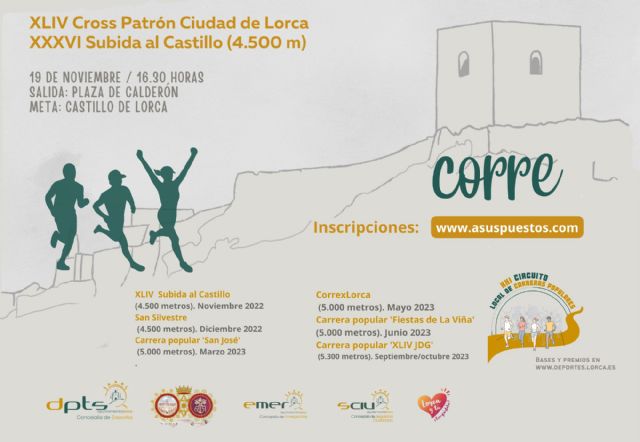 El Cross Patrón de Lorca  Subida al Castillo dará, este sábado 19 de noviembre, el pistoletazo de salida al XXI Circuito Local de Carrera Populares