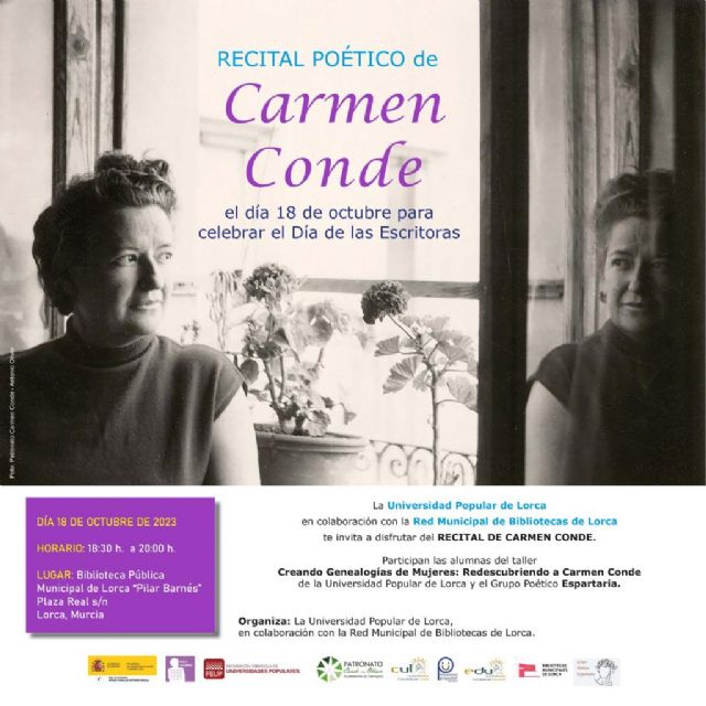 La Biblioteca Pilar Barnés de Lorca acoge este miércoles el recital poético 'Carmen Conde'
