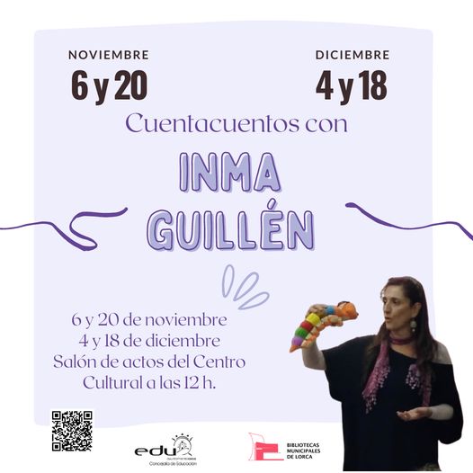 La Red Municipal de Bibliotecas de Lorca organiza una serie de cuentacuentos con Inma Guillén para niños y niñas a partir de los tres años