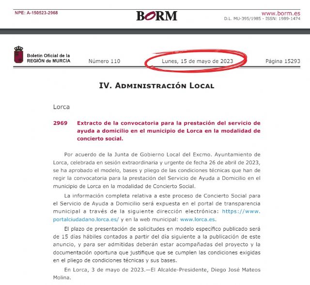 El PSOE de Lorca reivindica que el servicio de ayuda a domicilio de Lorca, gestionado mediante concierto social es logro del anterior equipo de gobierno