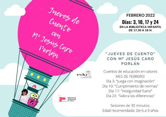 La concejalía de Educación organiza la actividad 'Jueves de Cuento' para el mes de febrero con la escritora María Jesús Caro Porlán dirigida a niños de entre 6 y 9 años