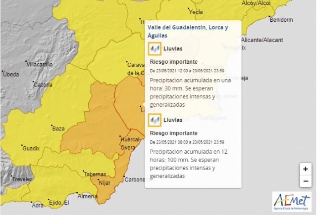 Activado el Plan Especial de Protección Civil ante el riesgo de inundaciones en el municipio de Lorca (INUNLOR)