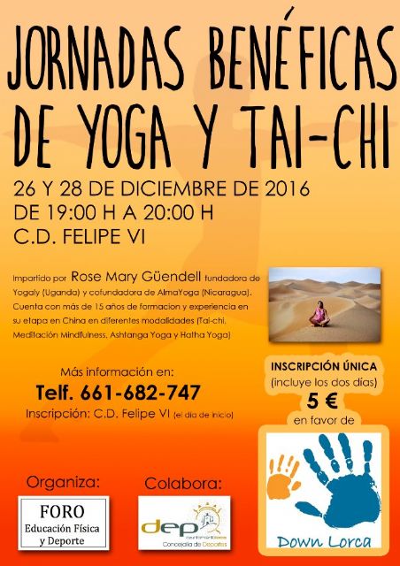 El Complejo Deportivo Felipe VI acogerá la próxima semana unas jornadas solidarias de yoga y tai-chi en beneficio de Down Lorca
