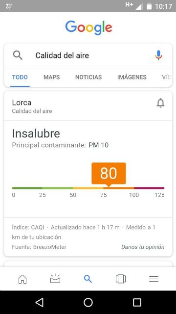 IU denuncia que, según BreezoMeter, el aire en Lorca es 'insalubre' por partículas P10