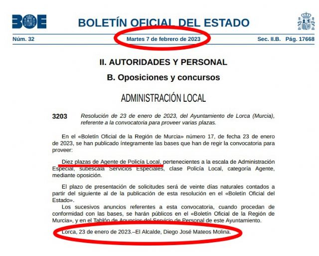 El PSOE celebra que el Ayuntamiento continue el proceso de selección para la incorporación de 10 nuevos agentes de Policía Local iniciado por el gobierno de Diego José Mateos