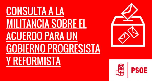 El PSOE de Lorca consulta este sábado a sus bases sobre el acuerdo para un gobierno progresista y reformista